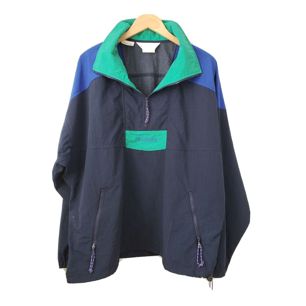 VTG 80s Columbia Windbreaker Jacket L Blue Radial Gorp Normcore Hiking Outdoors
